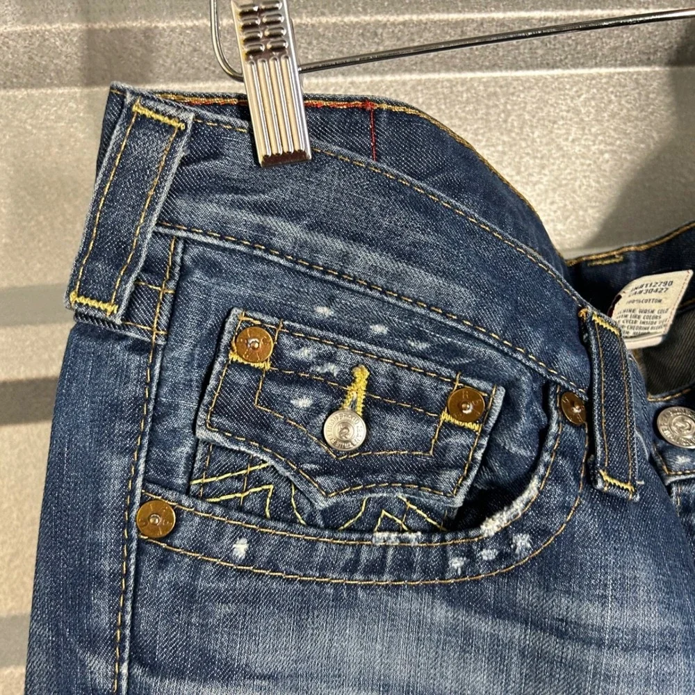 True Religion Joey Jeans Mens 32 Blue Denim Raw Hem Y2K Streetwear Made in USA